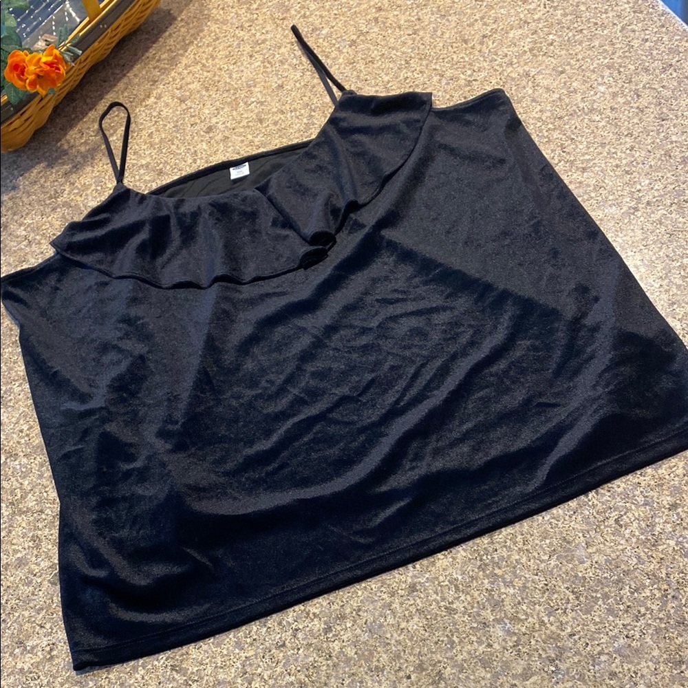 Old Navy Black Dressy Spaghetti Strap Top Size XXL Ruffle Velvety